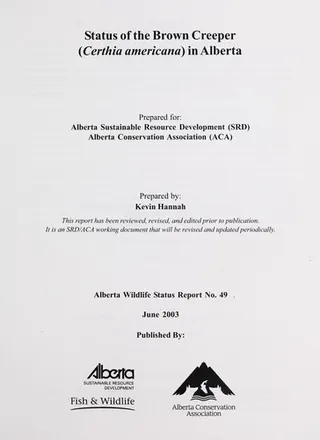 Cover of Status of the Brown Creeper (Certhia americana) in Alberta