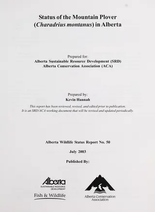 Cover of Status of the mountain plover (Charadrius montanus) in Alberta