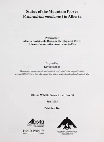 Cover of Status of the mountain plover (Charadrius montanus) in Alberta