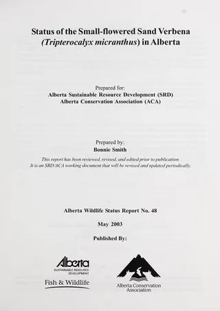 Cover of Status of the Small-flowered Sand Verbena (Tripterocalyx micranthus) in Alberta