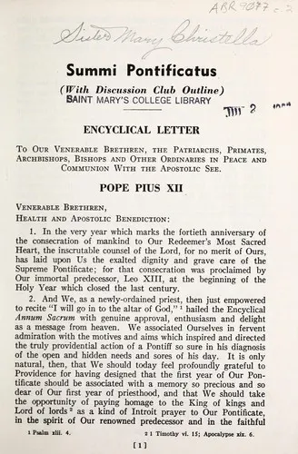 Cover of Summi Pontificatus