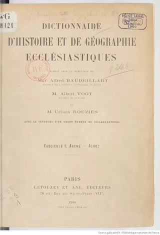 Cover of Dictionnaire d'Histoire et de Géographie Ecclésiastiques