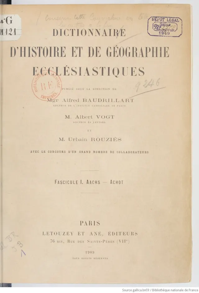 Cover of Dictionnaire d'Histoire et de Géographie Ecclésiastiques