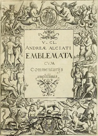 Cover of Viri Clarissimi D. Andreae Alciati Iurisconsultiss. Mediol. Ad D. Chonradum Peutingerum Augustanum, Iurisconsultum Emblematum Liber