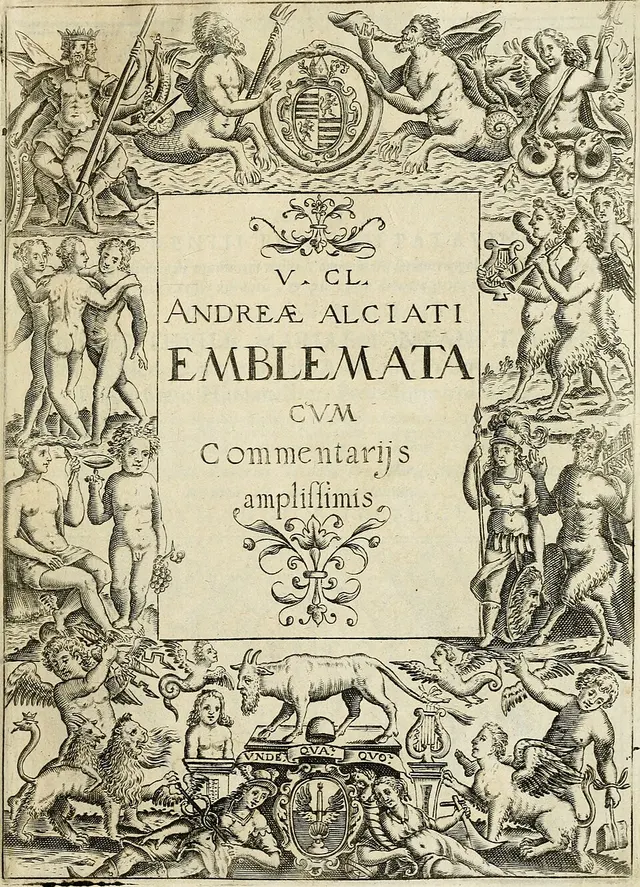 Cover of Viri Clarissimi D. Andreae Alciati Iurisconsultiss. Mediol. Ad D. Chonradum Peutingerum Augustanum, Iurisconsultum Emblematum Liber