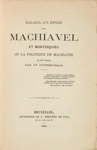 Cover of The Dialogue in Hell Between Machiavelli and Montesquieu