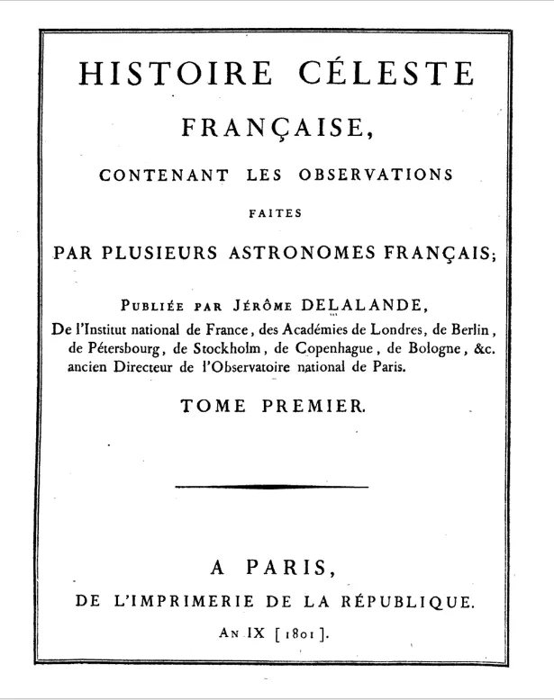 Cover of Histoire Céleste Française