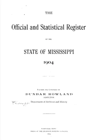 Cover of The Official and Statistical Register of the State of Mississippi, volume 1