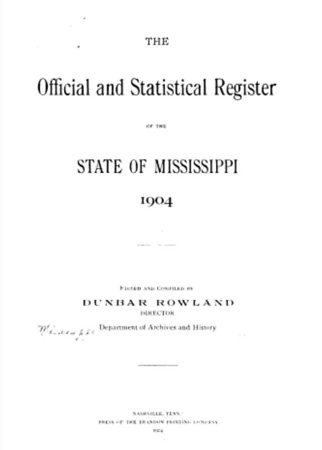 Cover of The Official and Statistical Register of the State of Mississippi, volume 1