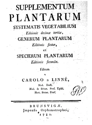 Cover of Supplementum Plantarum Systematis Vegetabilium Editionis Decimae Tertiae, Generum Plantarum Editiones Sextae, et Specierum Plantarum Editionis Secundae