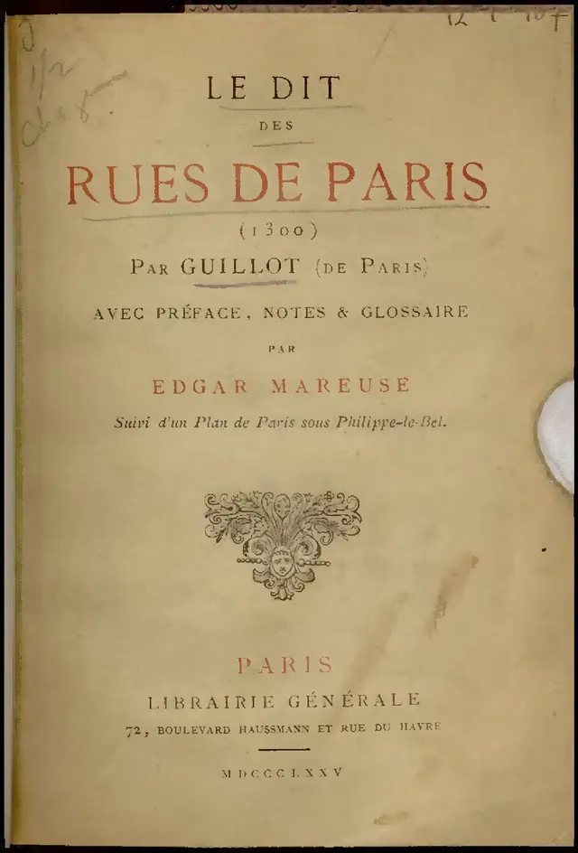 Cover of Le Dit des rues de Paris